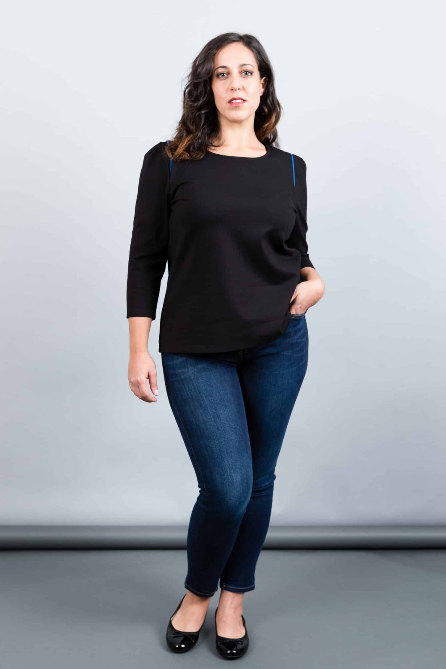 Paris Black blouse with blue trim