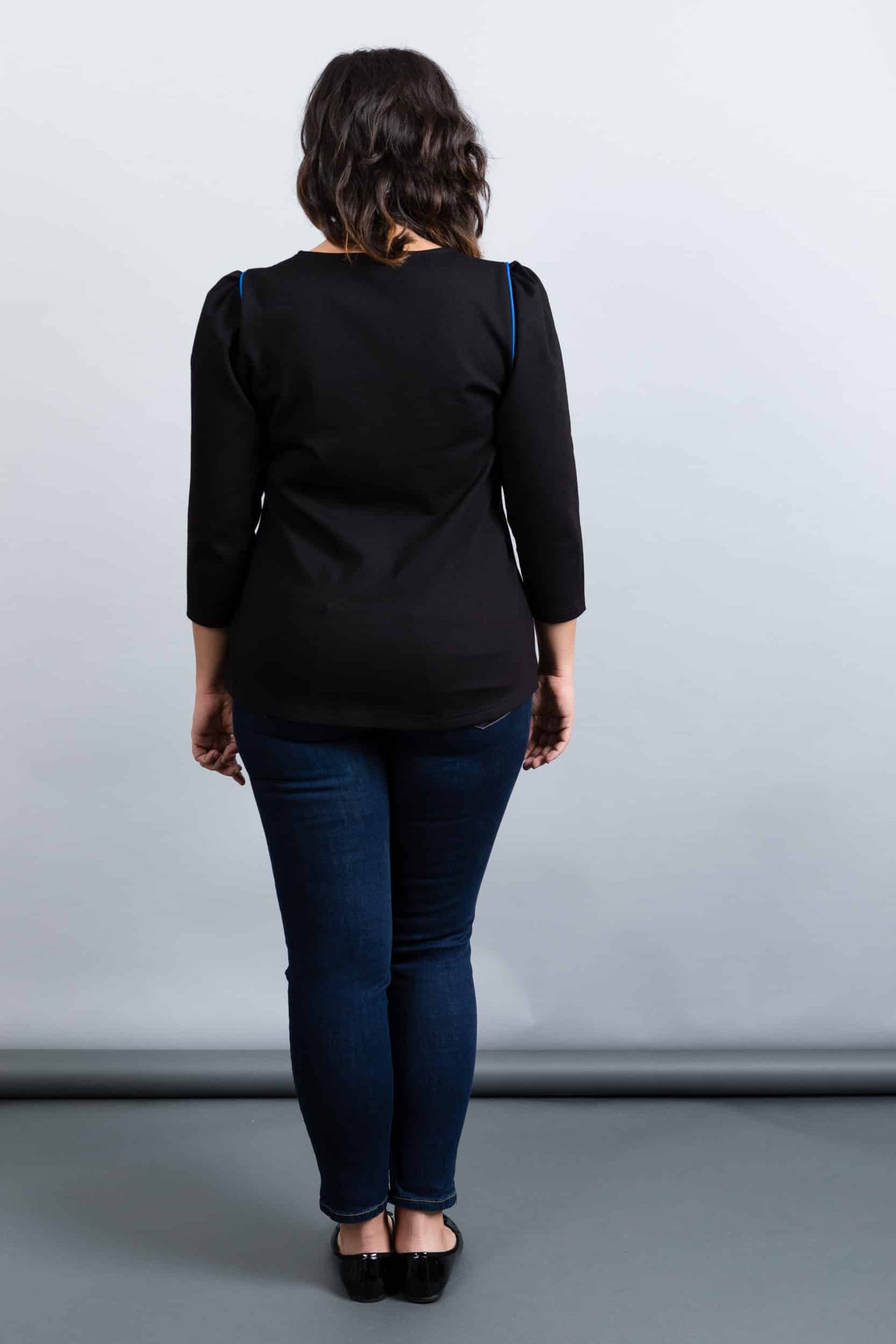Paris Black blouse with blue trim