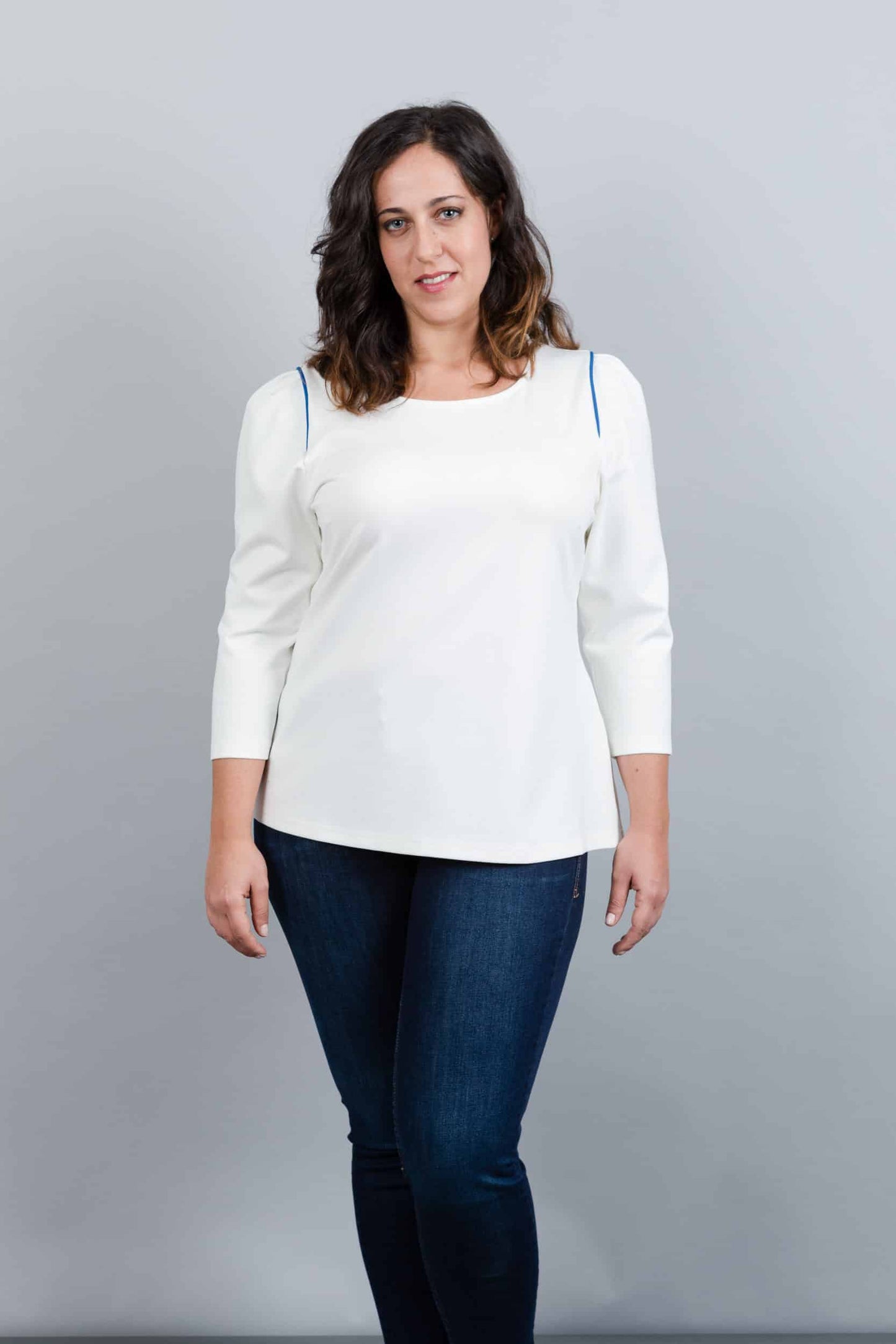 Paris Ecru blouse with blue edging