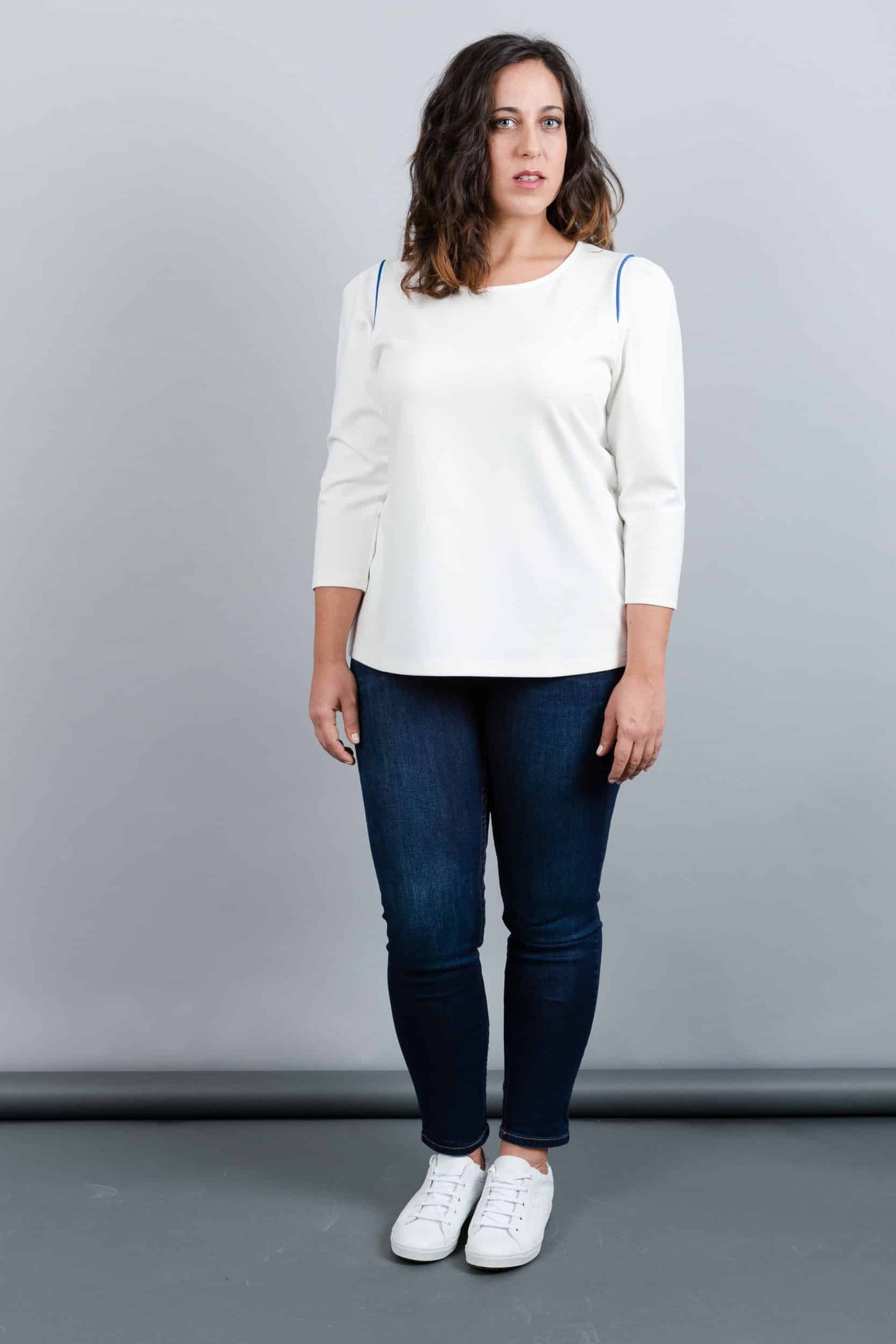 Paris Ecru blouse with blue edging