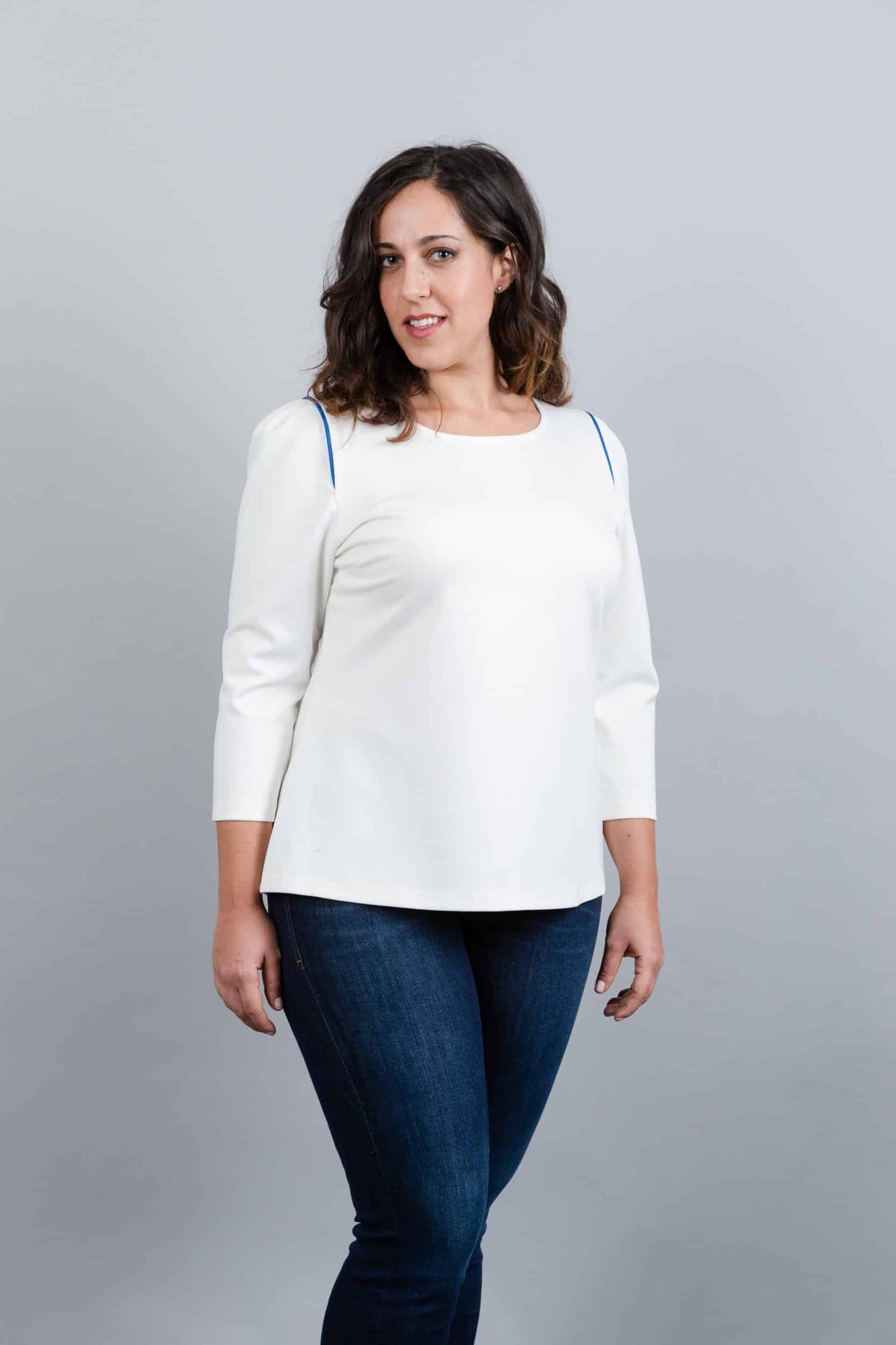 Paris Ecru blouse with blue edging
