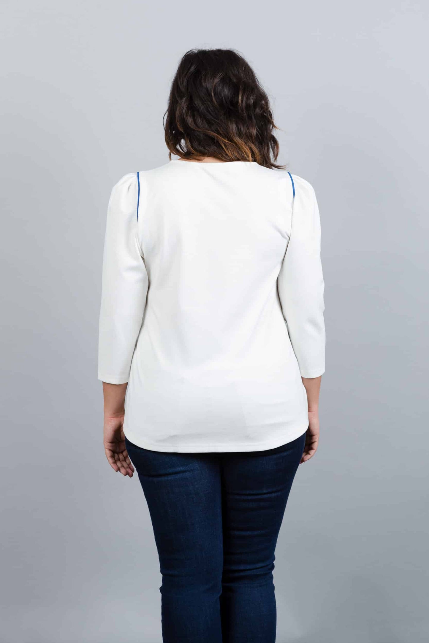 Paris Ecru blouse with blue edging