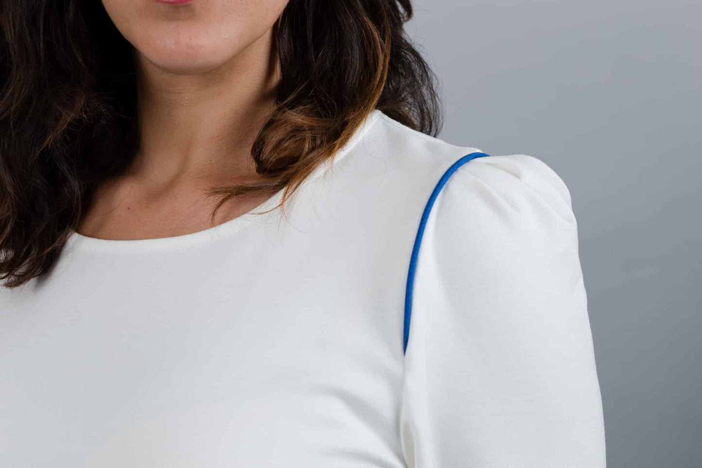 Paris Ecru blouse with blue edging