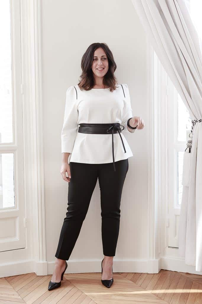 Paris Ecru blouse with black trim